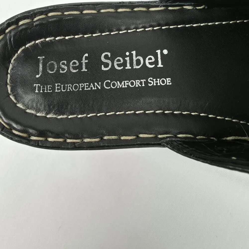 Josef Seibel Womens US 5.5 Black Leather Comfort Slide Sandals Low Heel